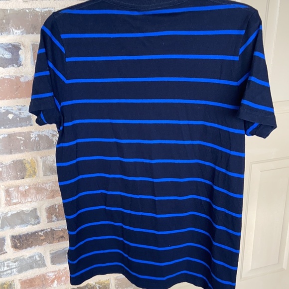 Hollister Nautical Stripe V-Neck T-shirt Y2K Blue Navy Soft Size Medium - Picture 2 of 5